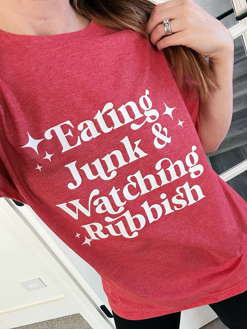 Eating Junk + Watching Rubbish © Unisex Top (Heather Red)