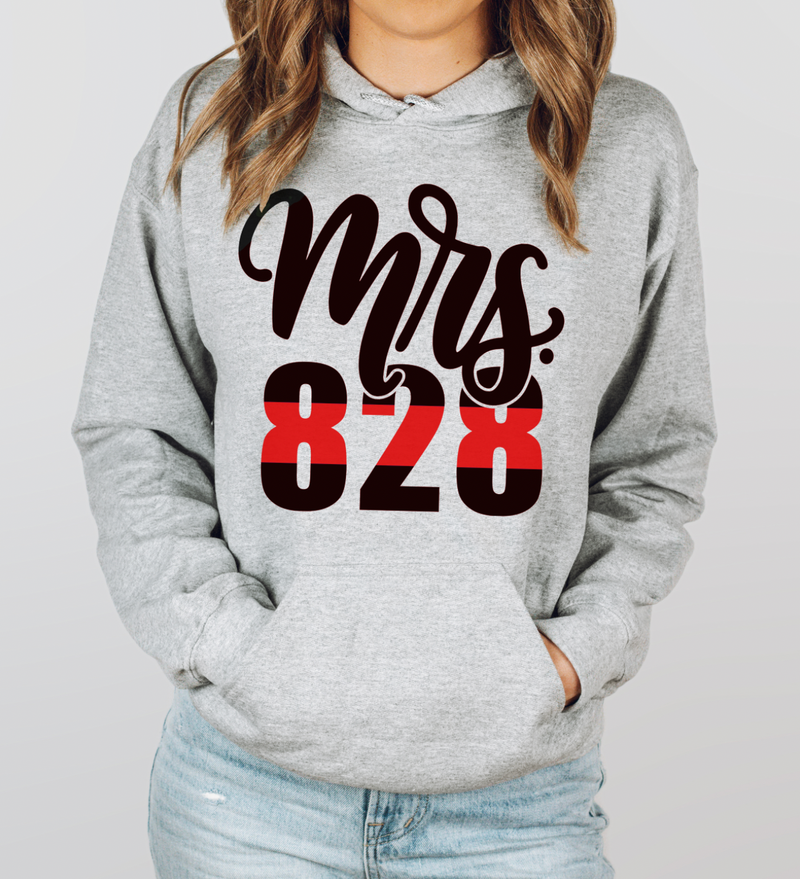 The ORIGINAL Mrs Badge Number © Unisex Hoodie (Thin Red Line) // Final Sale