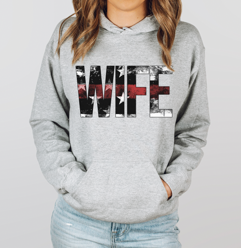 Distressed Wife Stars And Stripes © Unisex Hoodie (Thin Red Line) // Final Sale