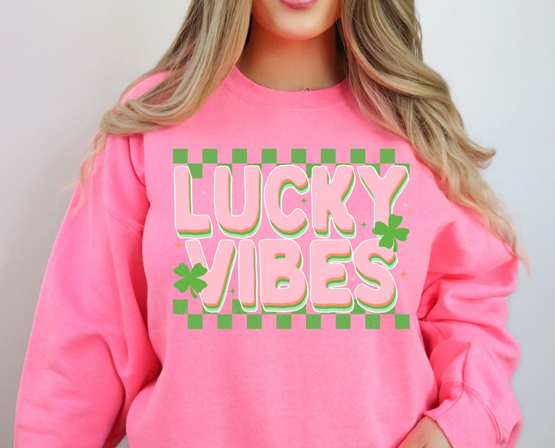 Lucky Vibes (Preppy) © Unisex Crewneck Sweatshirt (Neon Pink)