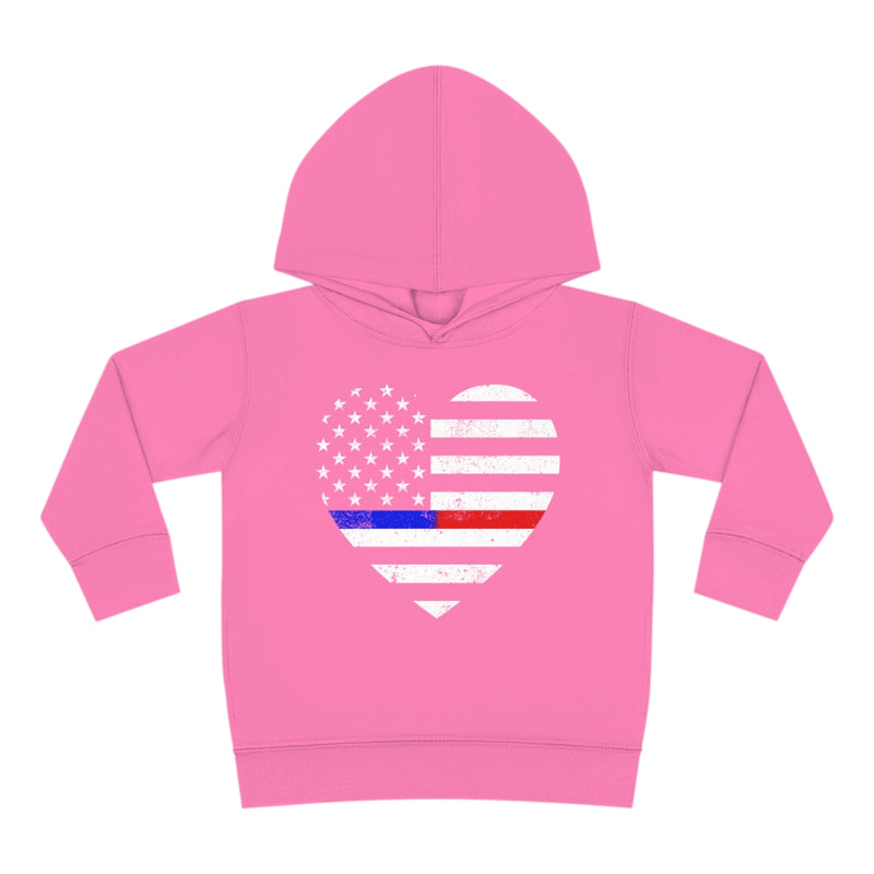 Grunge Heart Flag © Toddler Pullover Fleece Hoodie (Thin Blue / Thin Red Line Duo)