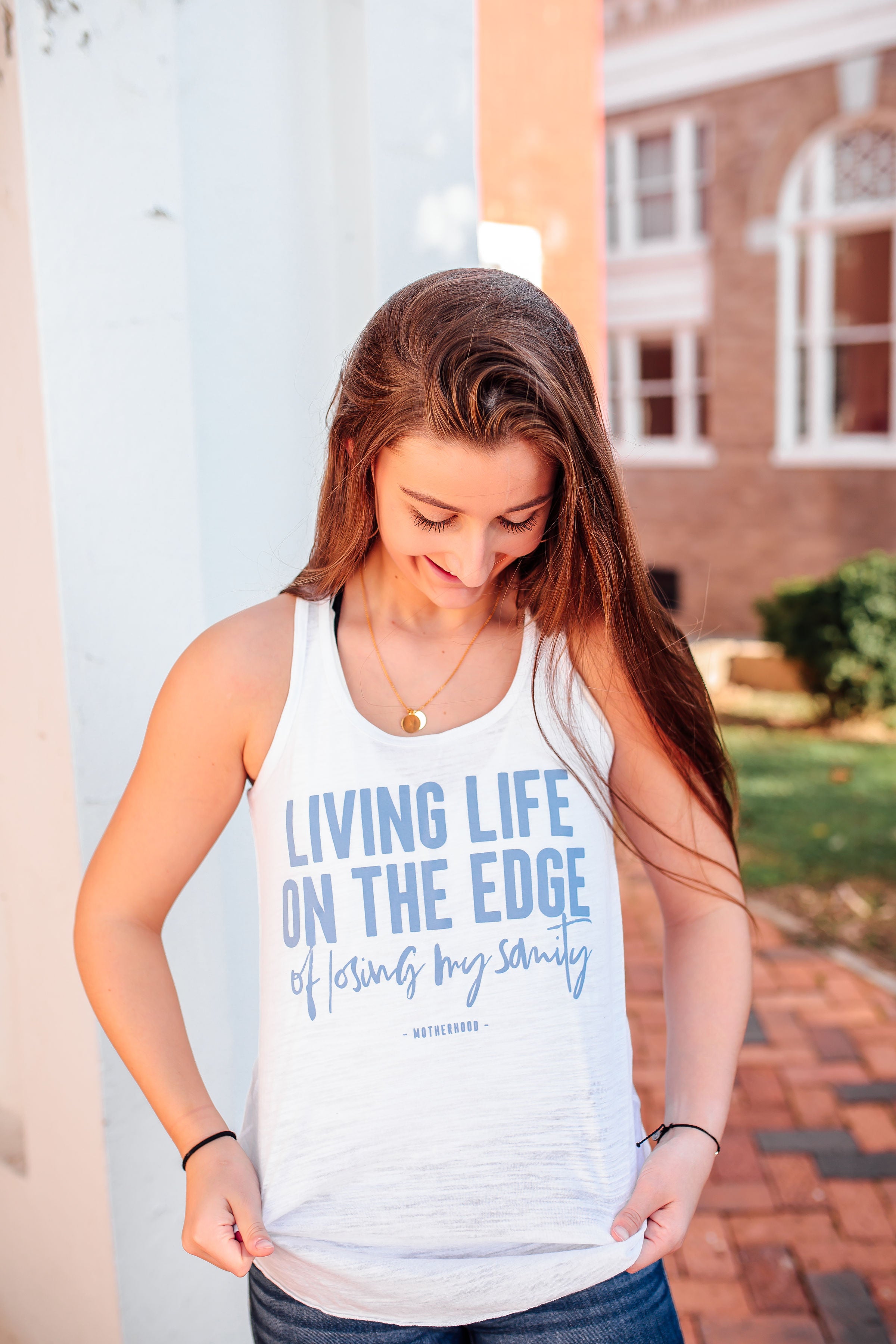 thumbnail image 2 of Ladies Livin' That Moto Mom Life Racerback Tank Top, Scoopneck Shirt, V... 2 of 12