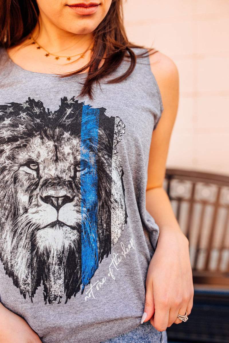 Not One Of The Sheep TBL Distressed Lion © Ladies Tri-Blend Racerback Tank