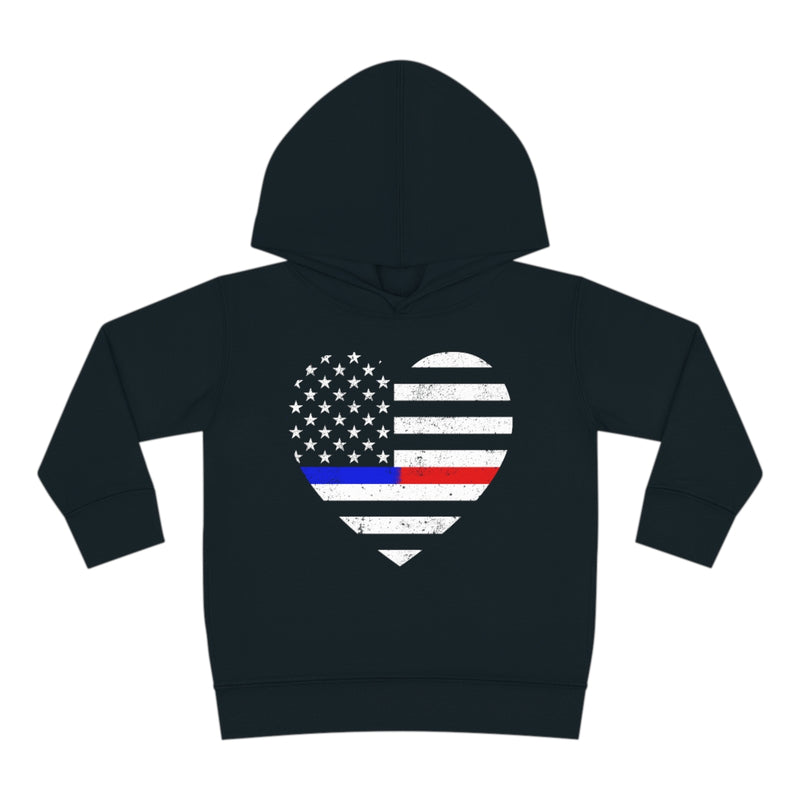 Grunge Heart Flag © Toddler Pullover Fleece Hoodie (Thin Blue / Thin Red Line Duo)