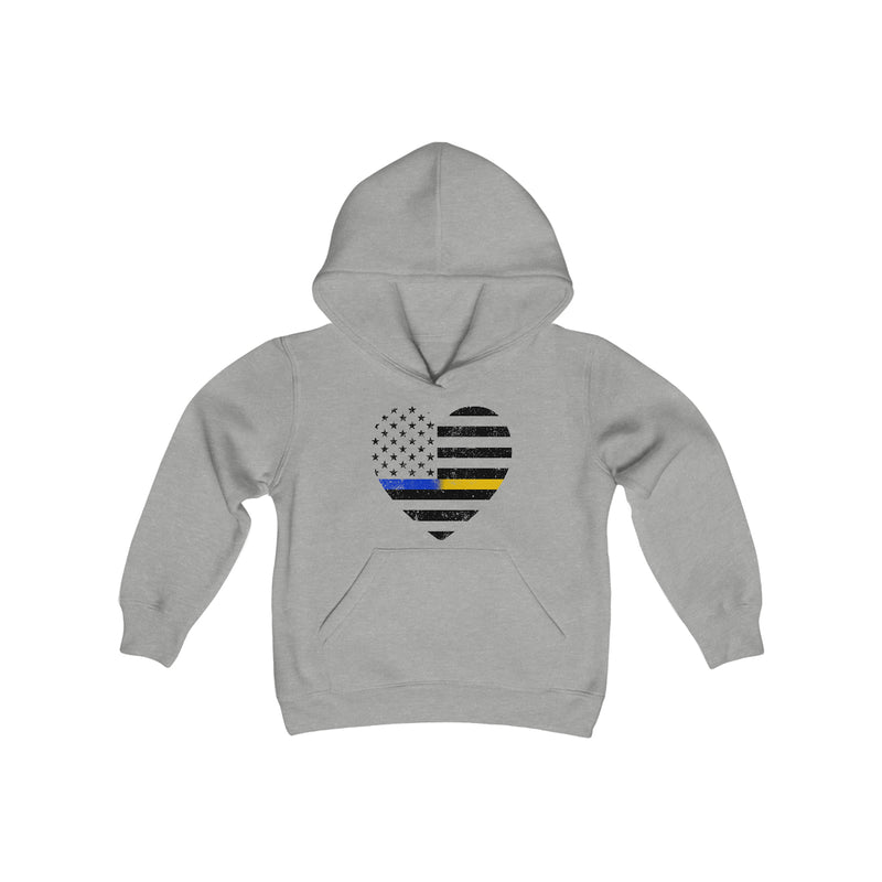 Grunge Heart Flag © Youth Hoodie (Thin Blue / Thin Gold Line Duo)