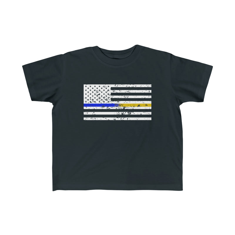 Standard Distressed Flag © Toddler Tee (Thin Blue / Gold Line Duo)