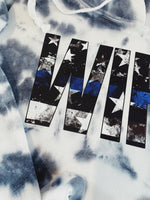 Distressed Wife Stars And Stripes © Ladies Cropped Tie Dye Hooded Sweatshirt (Thin Blue Line) // Final Sale