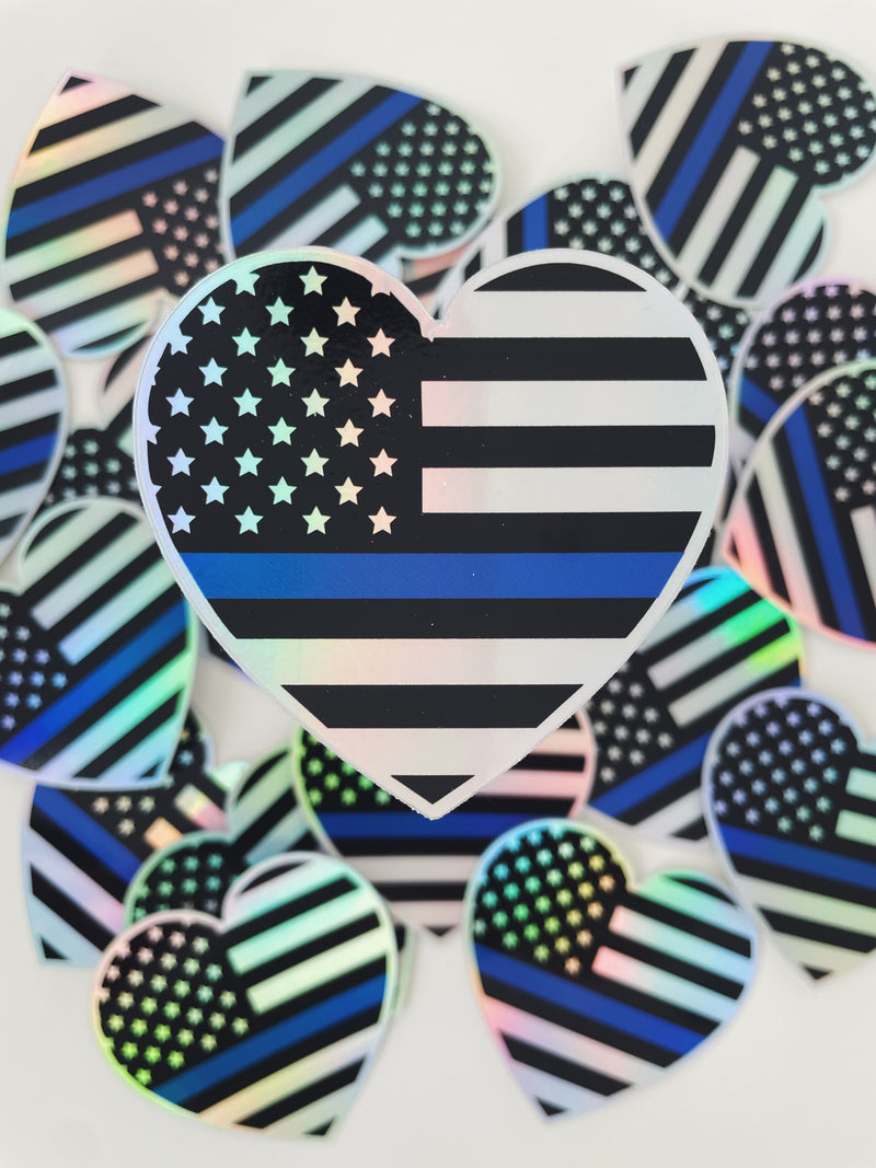 Heart Flag (Thin Blue Line) © Holographic Printed Decal