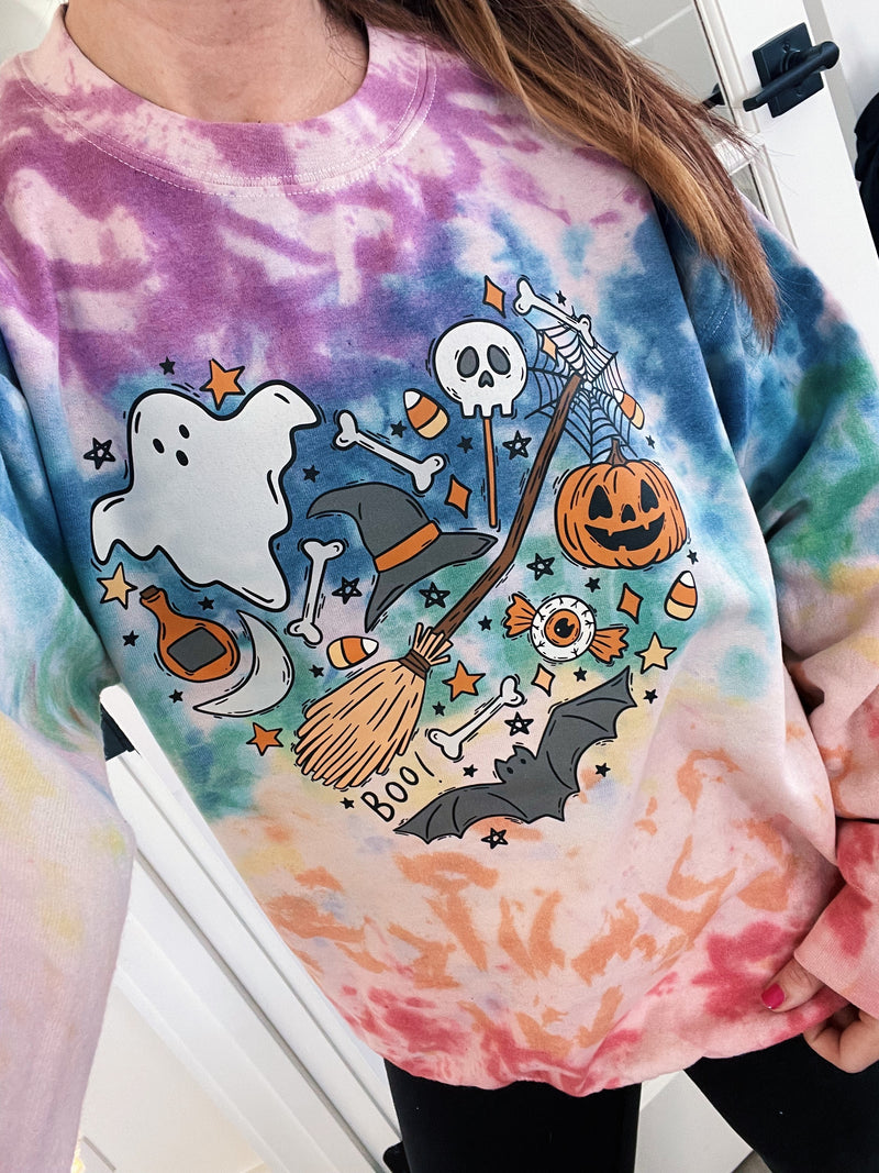 Halloween Elements Heart Unisex Bleached Crew Sweatshirt (FINAL SALE)