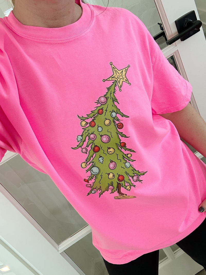 Whoville Shimmer Christmas Tree © Comfort Colors Tee (Neon Pink)