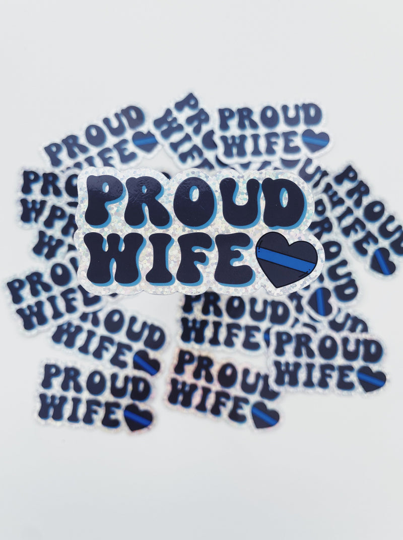 Proud Wife Retro Heart © Printed Glitter Sticker