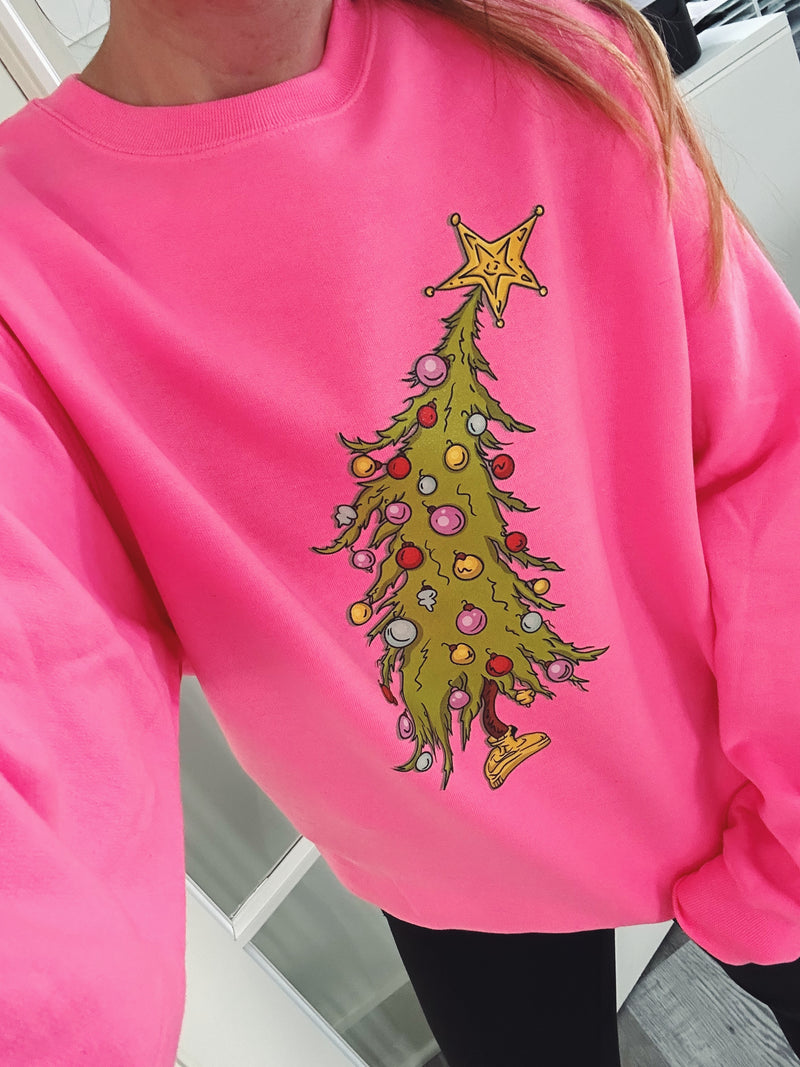 Whoville Shimmer Christmas Tree © Unisex Crewneck Sweatshirt (Neon Pink)