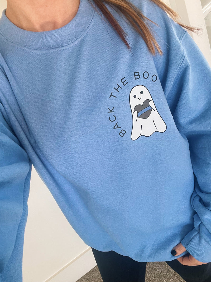 Back The Boo © Pocket Print Unisex Crewneck Sweatshirt (Columbia Blue)