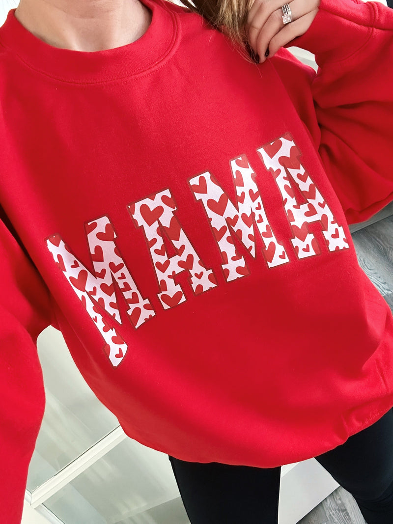 MAMA Varsity Hearts © Unisex Crewneck Sweatshirt (Red)