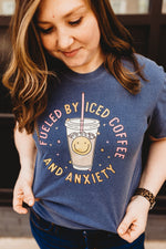 Fueled By Iced Coffee And Anxiety © Comfort Colors Tee (Navy)