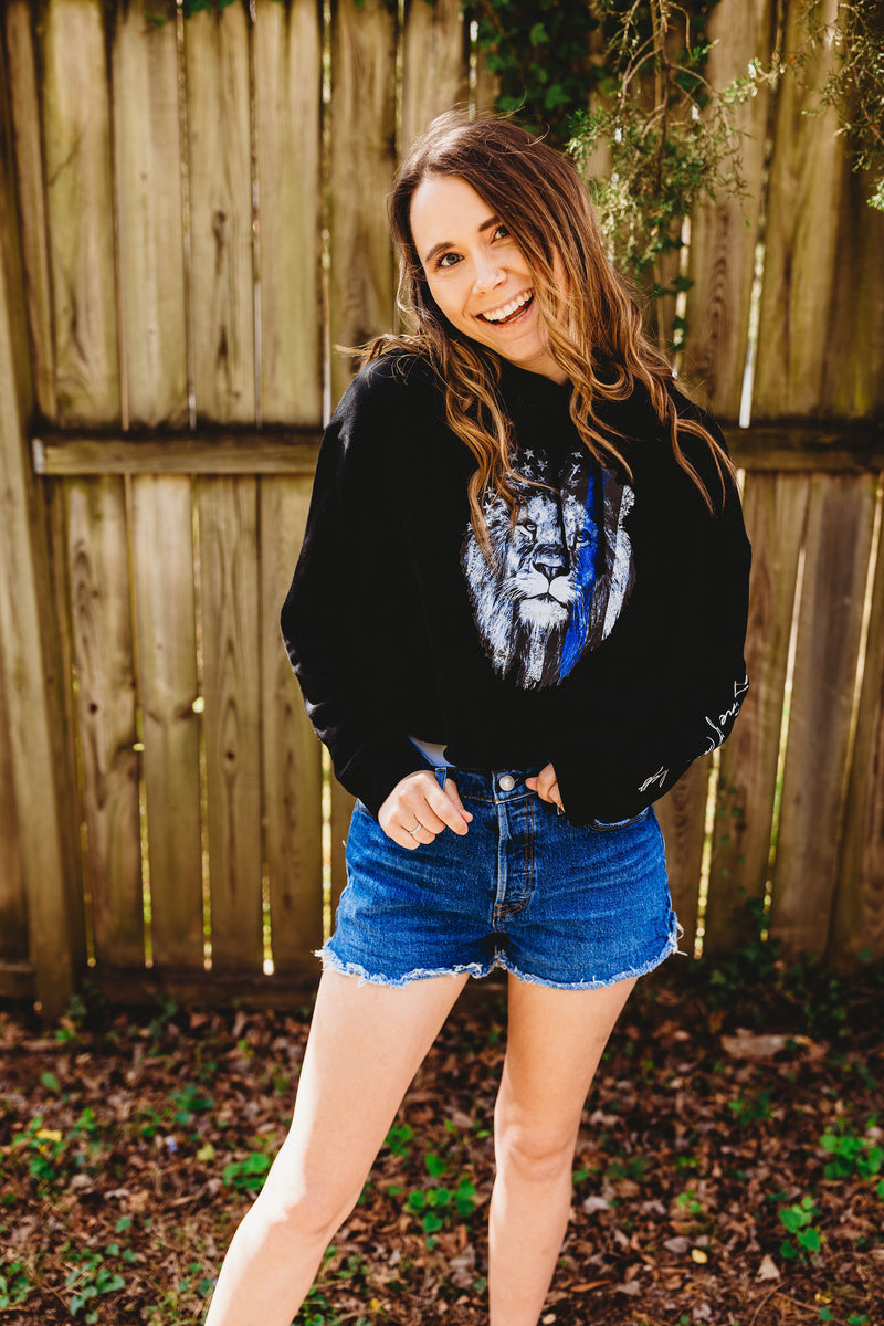 Not One Of The Sheep TBL Distressed Lion © Ladies Cropped Hooded Sweatshirt // FINAL SALE