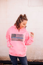 Thin Blue Line Glitter Flag © Unisex Hoodie (Neon Pink)