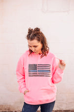 Thin Blue Line Glitter Flag © Unisex Hoodie (Neon Pink)