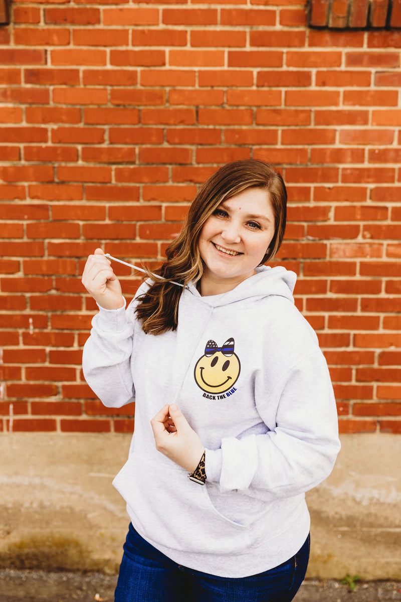 Back The Blue Happy Face © Pocket Print Unisex Hoodie