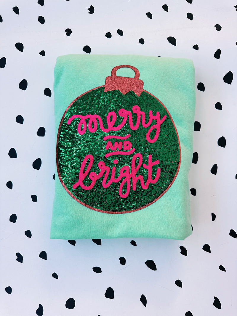 Merry and Bright Sequin Ornament Patch © Unisex Crewneck Sweatshirt // FINAL SALE