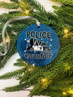 Police Navidad Glitter Acrylic Round Ornament  // FINAL SALE