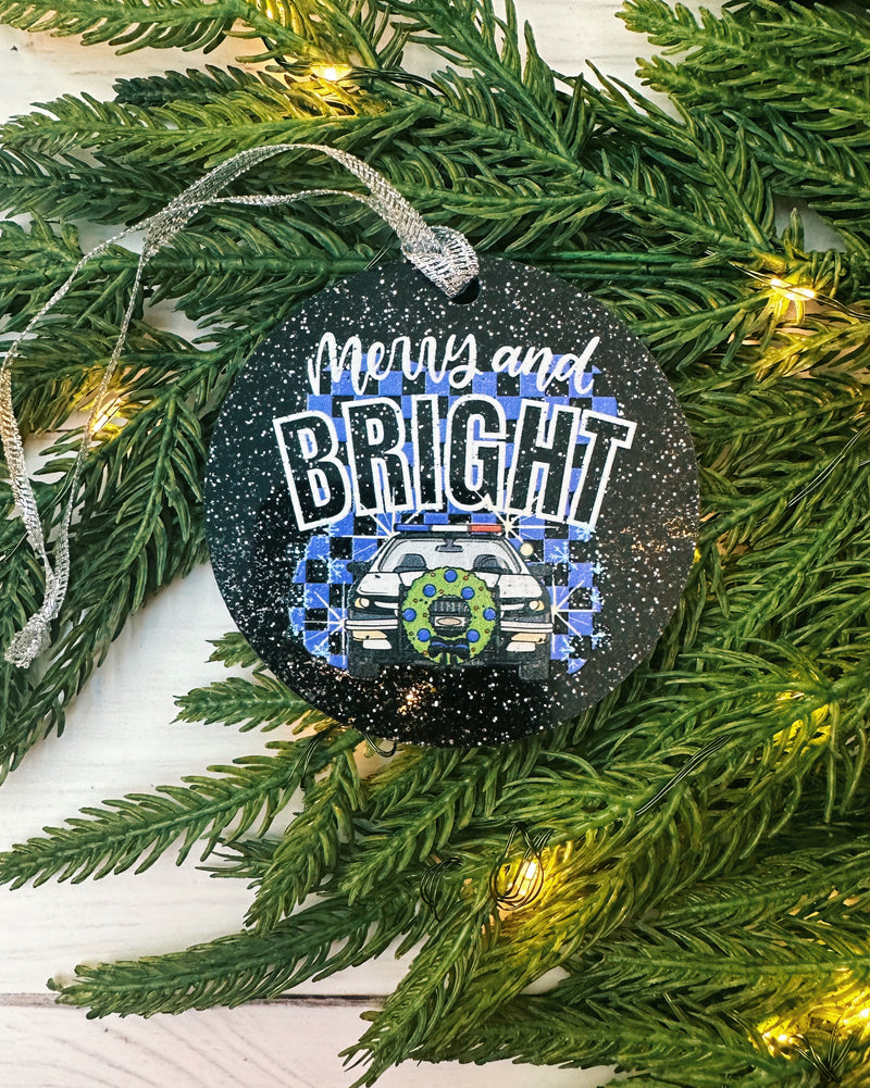 Merry + Bright (Select Your Design) Glitter Acrylic Round Ornament  // FINAL SALE