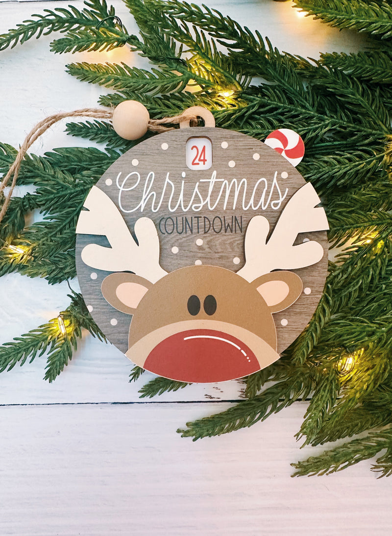 Reindeer Christmas Advent Wooden Ornament // FINAL SALE