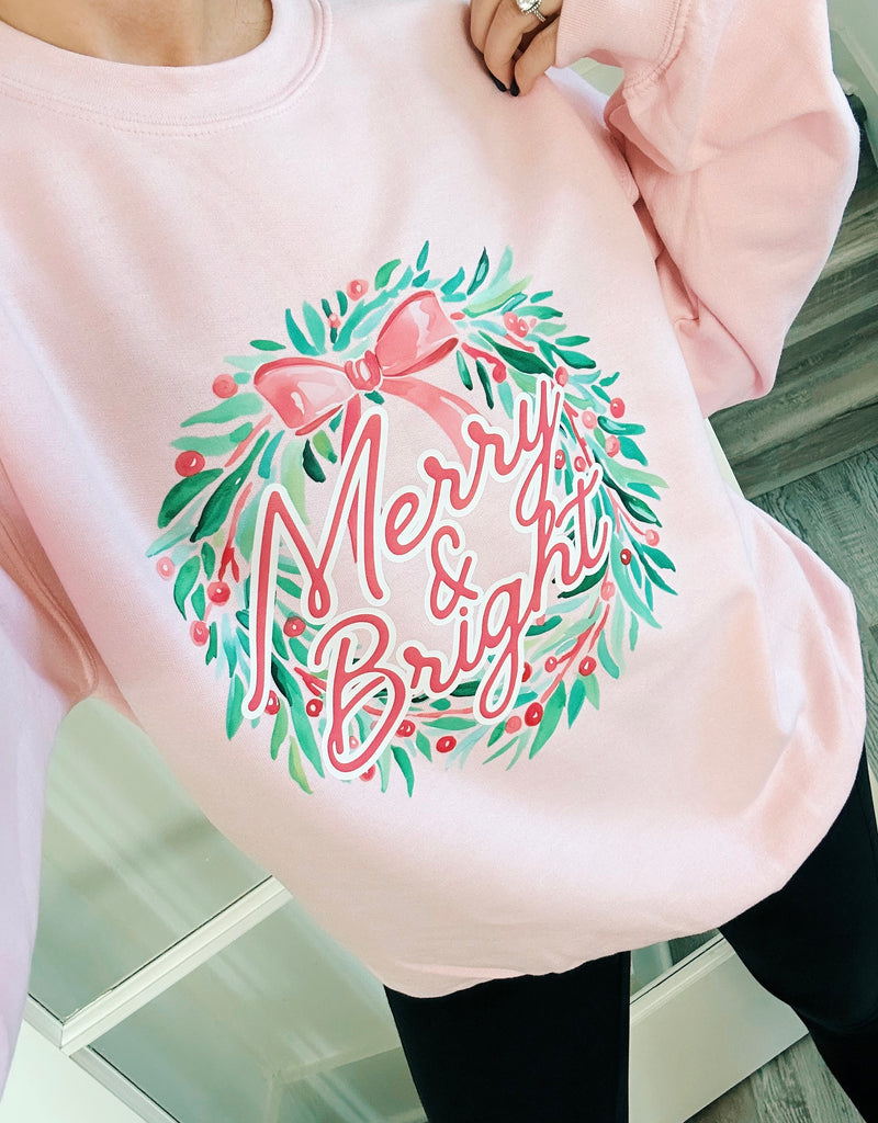 Merry and Bright Preppy Wreath Unisex Crewneck Sweatshirt