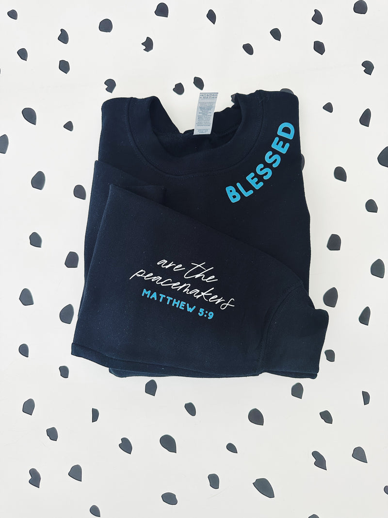 Blessed Are The Peacemakers / Mat 5:9 ©  Sleeve Print Unisex Crewneck Sweatshirt // FINAL SALE