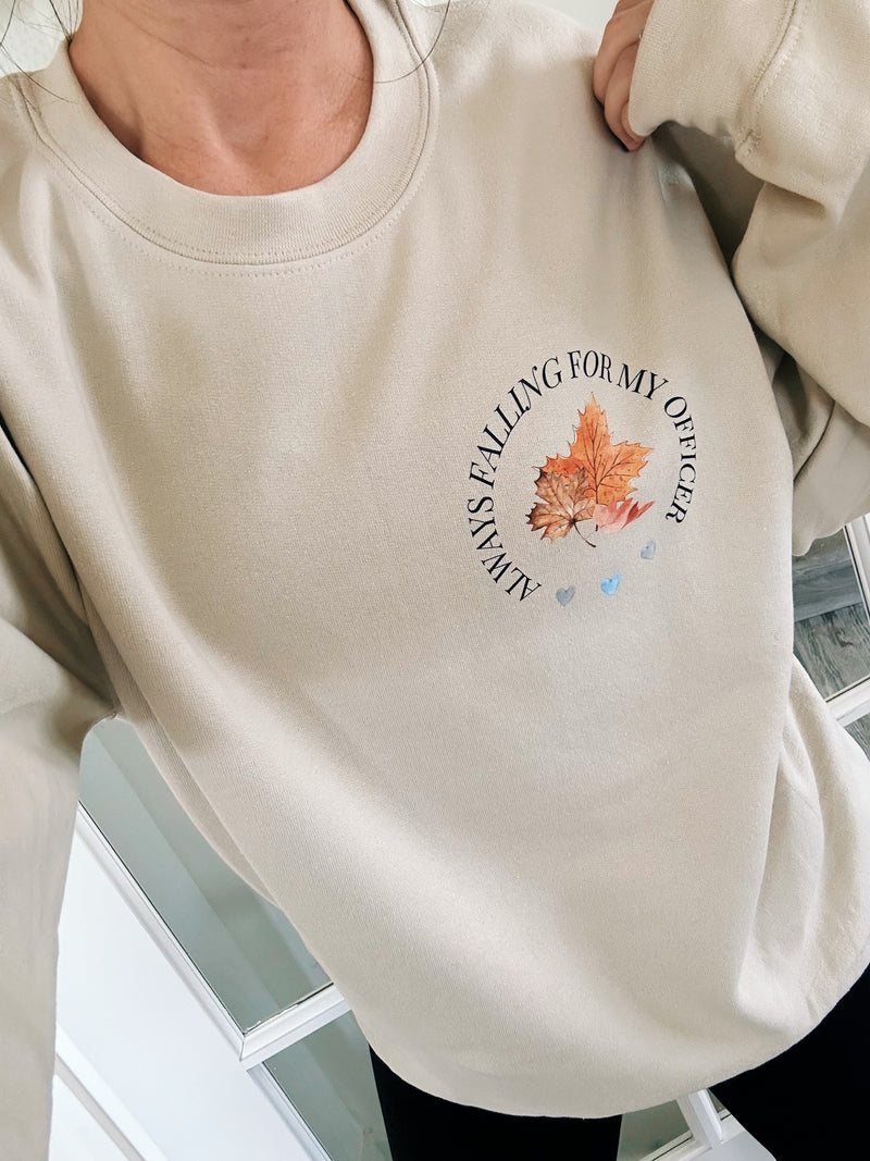 Always Falling For My Officer © Pocket Print Unisex Crewneck Sweatshirt // FINAL SALE