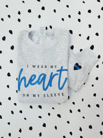 *CUSTOM* I Wear My Heart On My Sleeve + Badge Number Heart ©  Sleeve Print Unisex Crewneck Sweatshirt // FINAL SALE