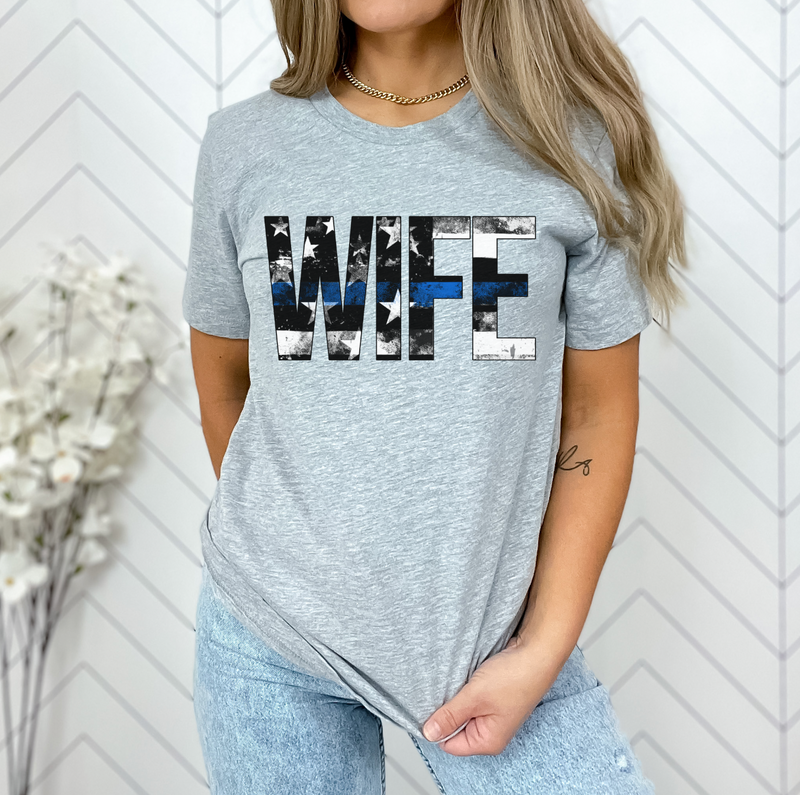 Distressed Wife Stars And Stripes © Unisex Top (Thin Blue Line)