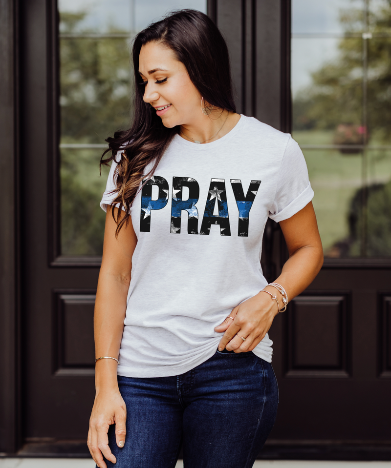 Distressed Pray Stars And Stripes © Unisex Top (Thin Blue Line)