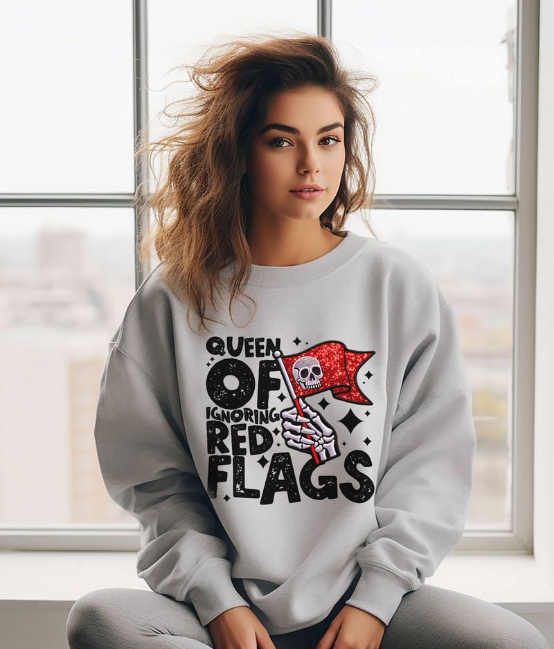 Emory Lane Queen of Ignoring Red Flags Unisex Crewneck Sweatshirt Small Athletic Grey
