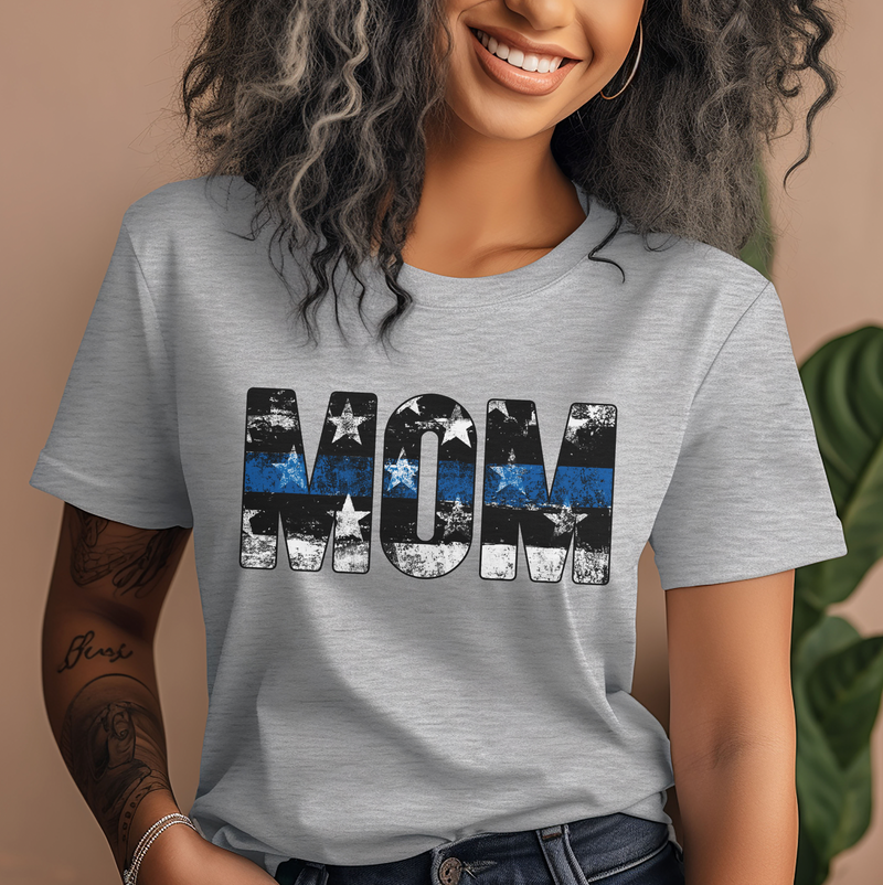 Distressed MOM Stars And Stripes © Unisex Top (Thin Blue Line)