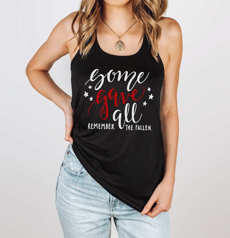 Some Gave All Script © Ladies Flowy Racerback Tank (Thin Red Line)