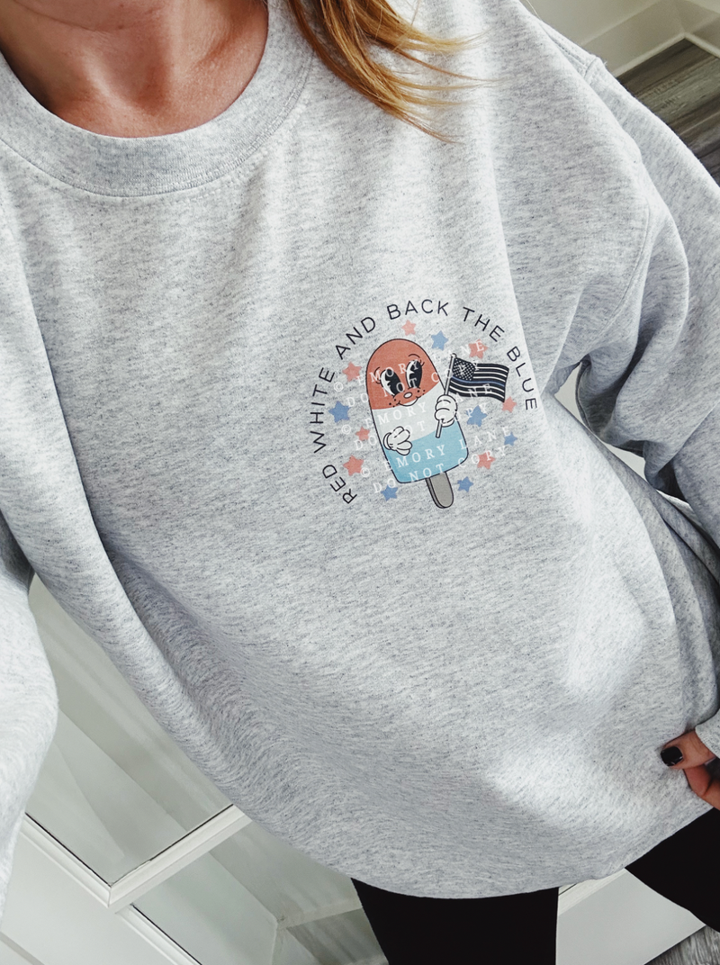 Red White and Back The Blue © Pocket Print Unisex Crewneck Sweatshirt