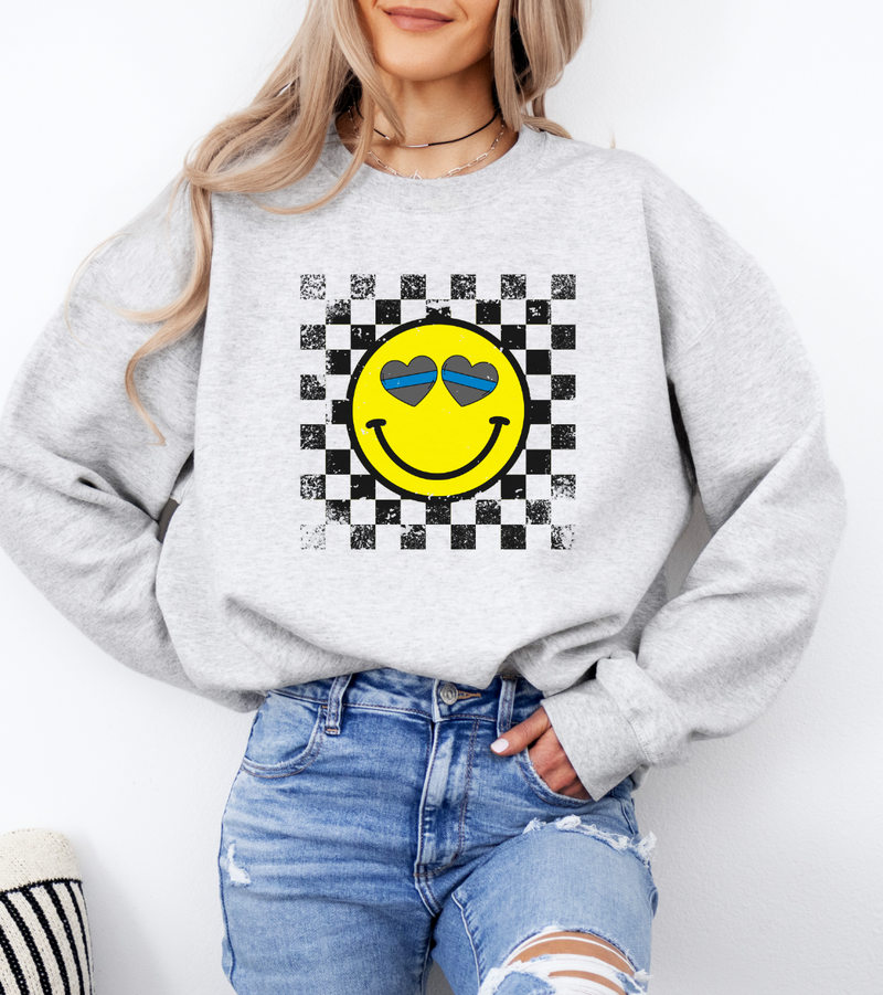 Smiley Heart Eyes (Thin Blue Line) © Unisex Crewneck Sweatshirt