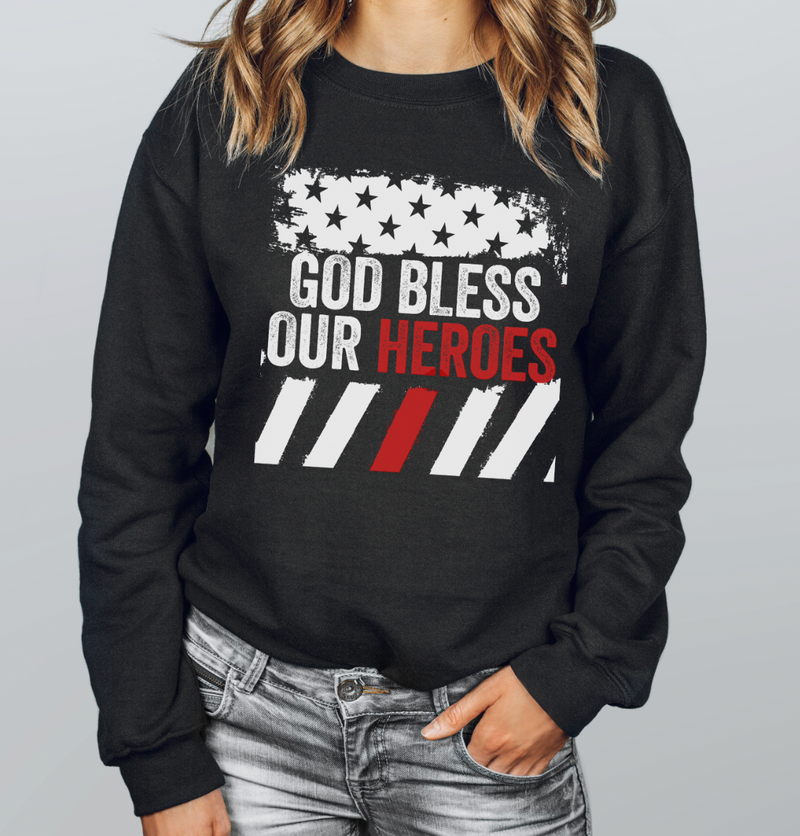 God Bless Our Heroes © Unisex Crewneck Sweatshirt (Thin Red Line)