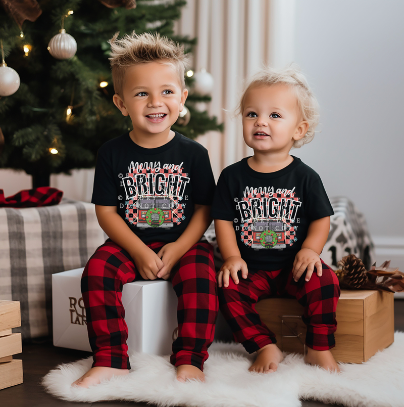 Merry + Bright Checkered FIRE © Youth Tee