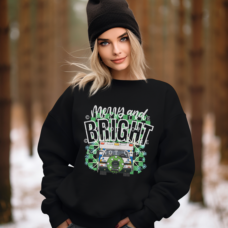 Merry + Bright Checkered EMS © Unisex Crewneck Sweatshirt