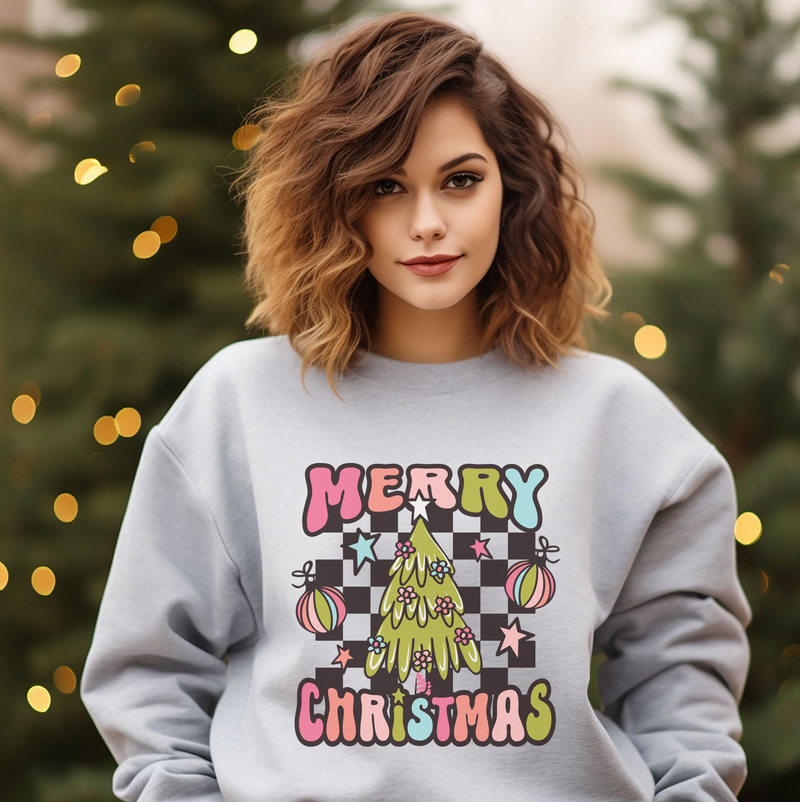 Retro Merry Christmas (Checkered) Unisex Crewneck Sweatshirt