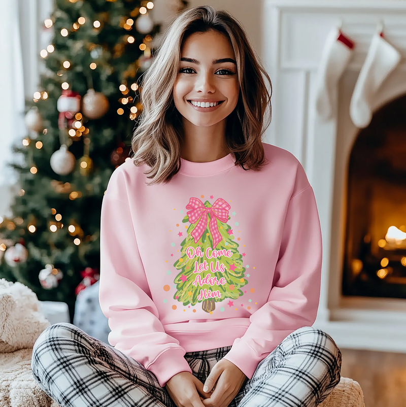 Oh Come Let Us Adore Him (Preppy Christmas Tree) Unisex Crewneck Sweatshirt