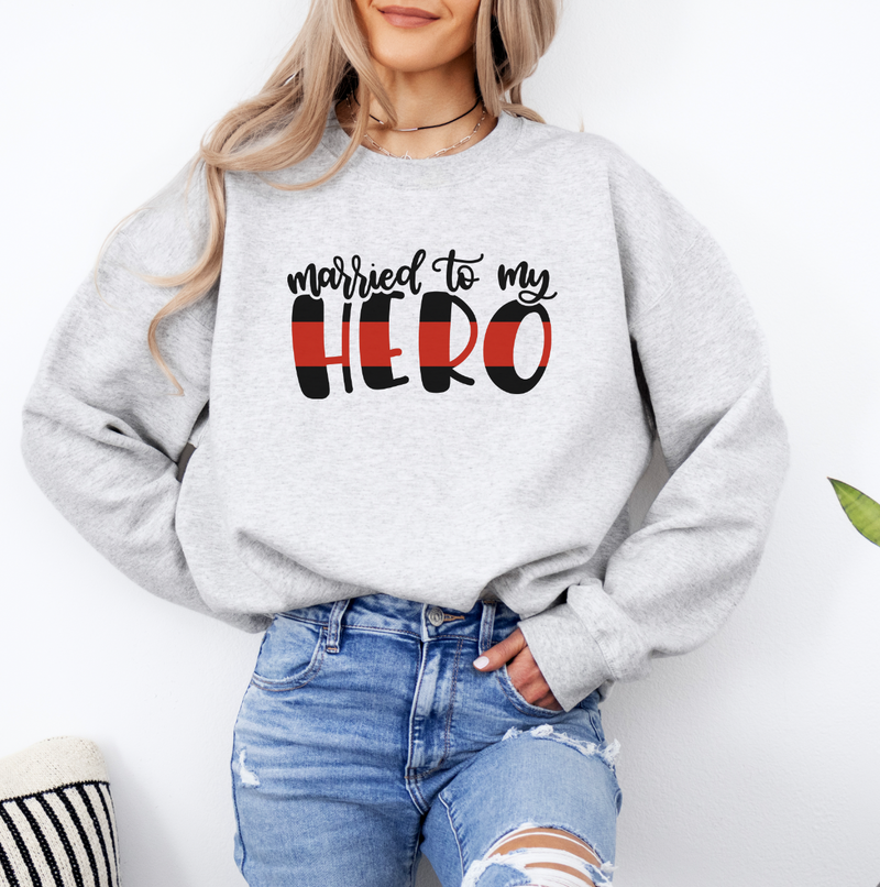 *RETIRING* Married To My Hero THIN RED LINE © Unisex Crewneck Sweatshirt // FINAL SALE