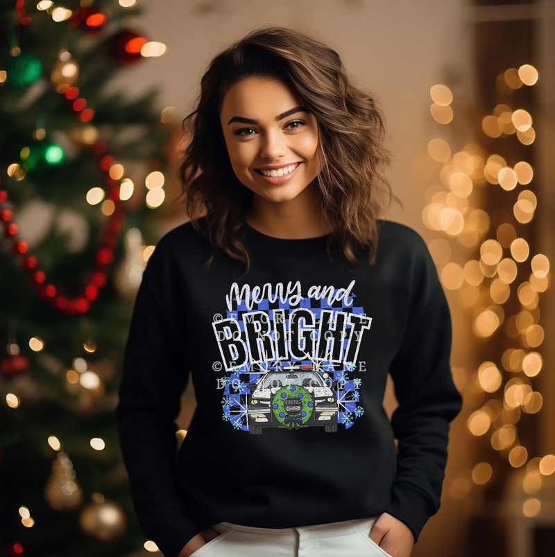 Merry + Bright Checkered POLICE © Unisex Crewneck Sweatshirt