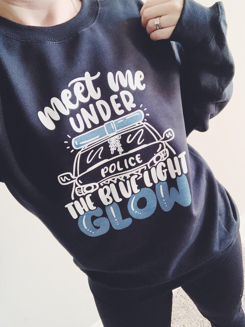 Meet Me Under The Blue Light Glow © Unisex Crewneck Sweatshirt (Black)