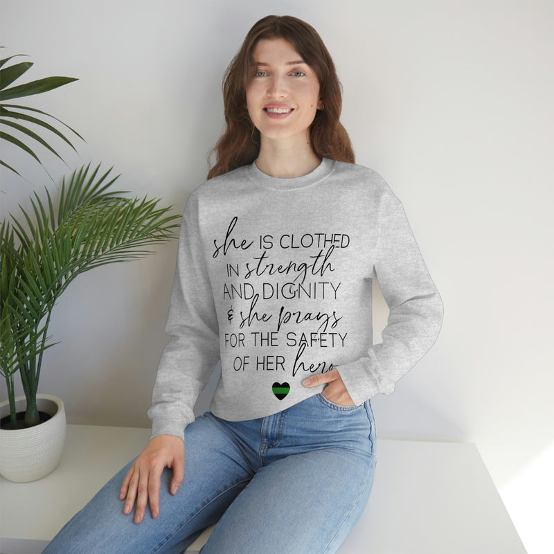 She Prays For The Safety Of Her Hero © Unisex Crewneck Sweatshirt (Thin Green Line)