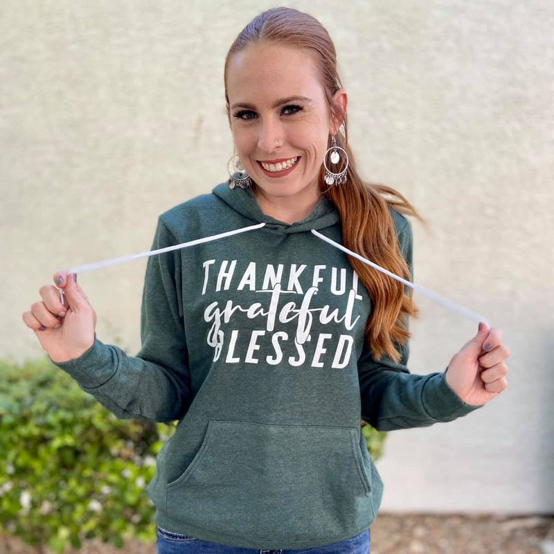 Thankful Grateful Blessed Unisex Pullover Hoodie (White)