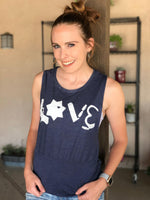The ORIGINAL Love Police Gear © Ladies Flowy Muscle Tank (White + Select Your Badge))