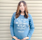 He Is My Constant © Pocket Print Ladies Pullover Crew (Steele Blue + White)